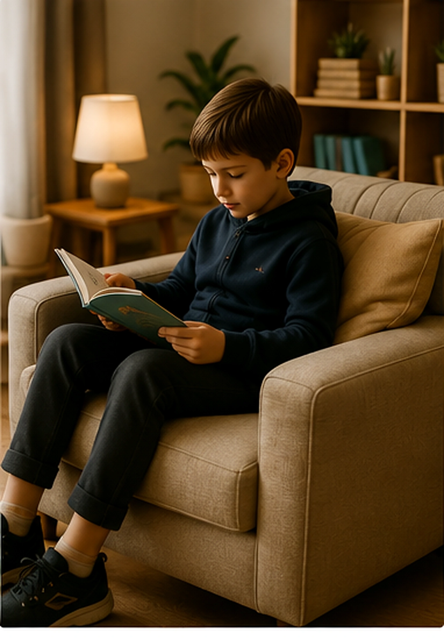 Child reading in a warm quiet corner during extended day