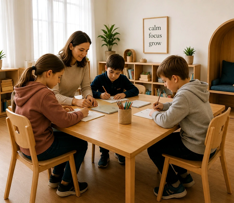 Children working together on a classroom project