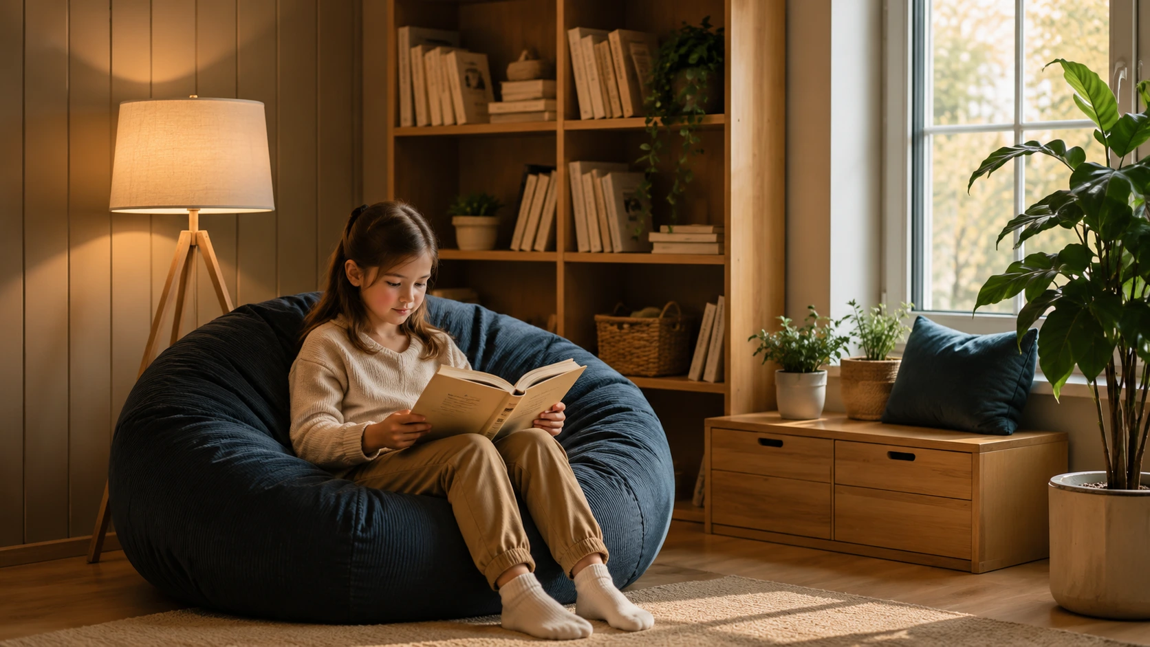 Child reading in a calm school corner