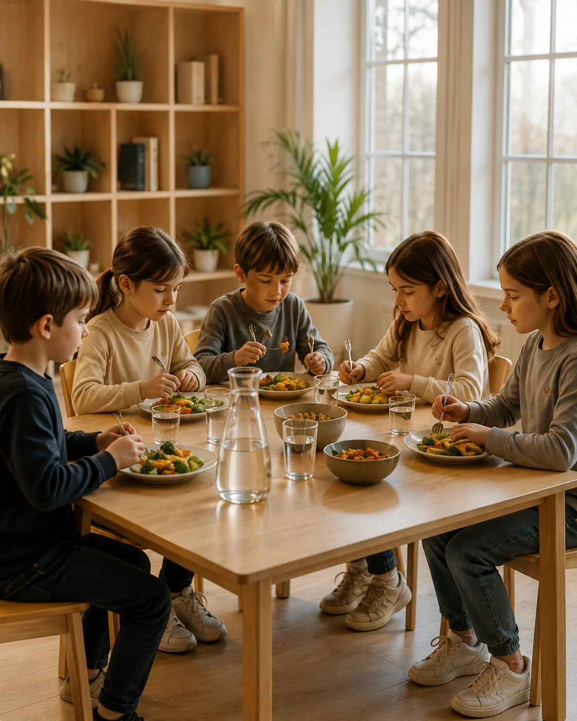 Children sharing a calm group activity at a table